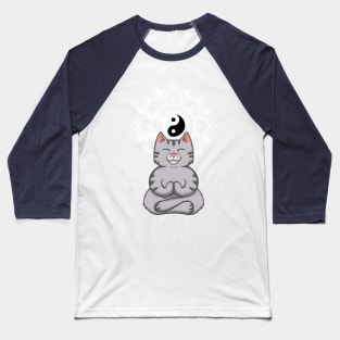 Yoga Cat Meditating With Mandala Baseball T-Shirt